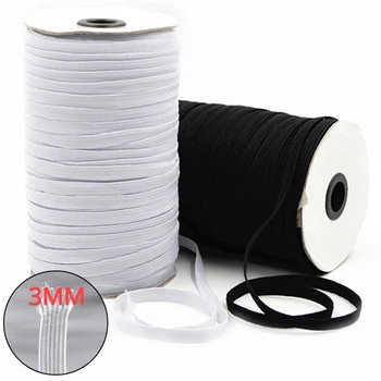 3mm Flat Elastic Band White Black High Elastic Flat Elastic Band Sewing Stretch Rope for Underware Pajamas Ties Trim DIY Mask