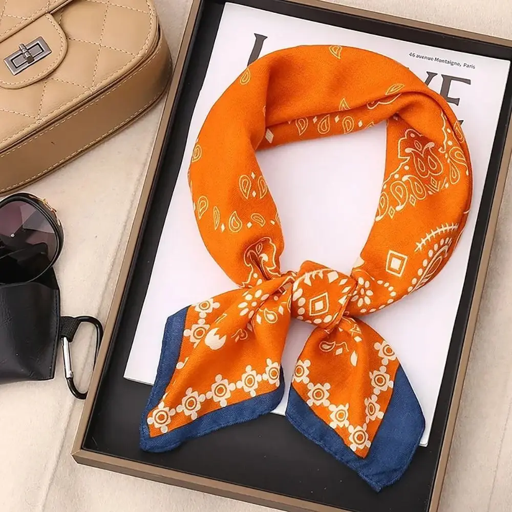 1Pcs Chiffon Cotton Linen Square Scarf Breathable Vintage Printing Hair Neckerchief Thin 70x70cm Handkerchief Hairscarf