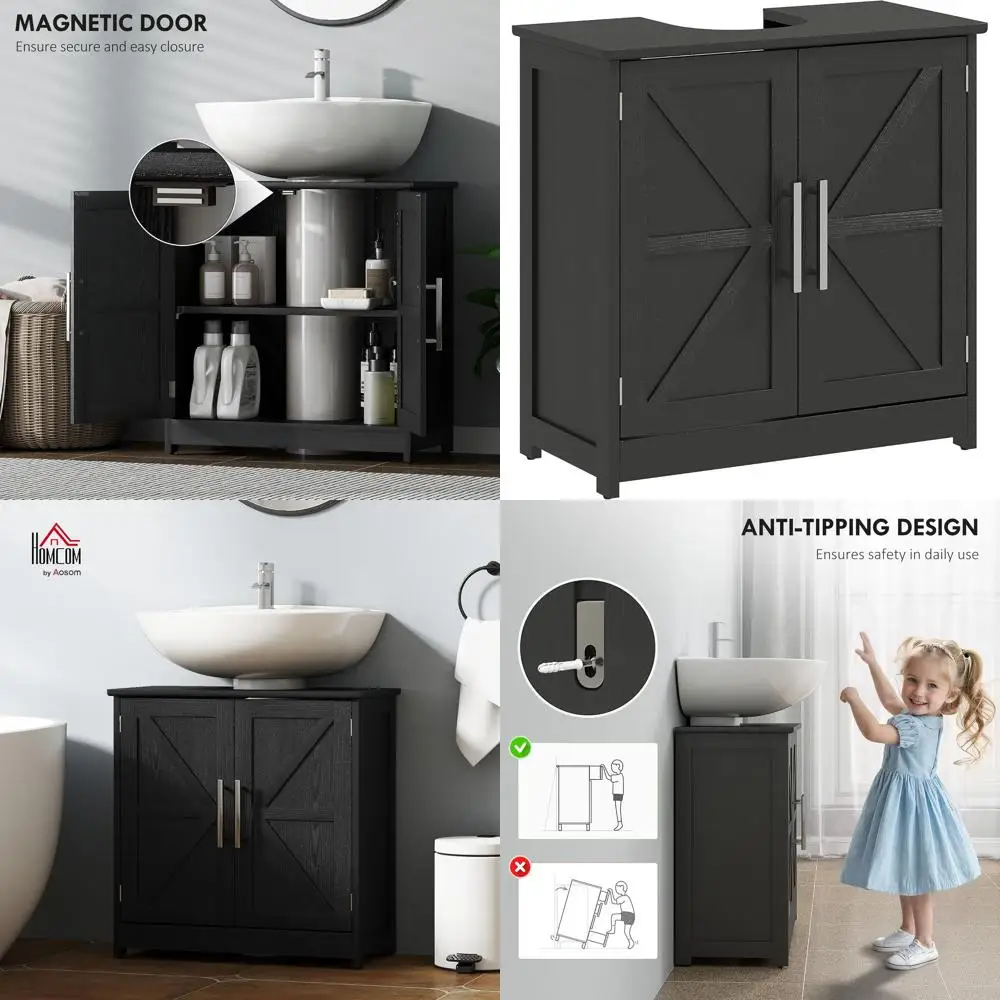 

Freestanding Bathroom Sink Cabinet with 2 Doors and Adjustable Shelf, Distressed Black