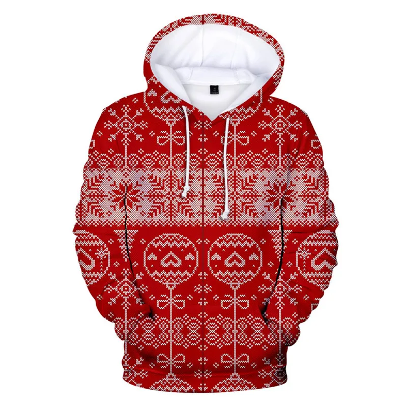 3D printing Christmas sweater Christmas men and women Santa Claus Christmas novelty snowman hoodie warm jacket