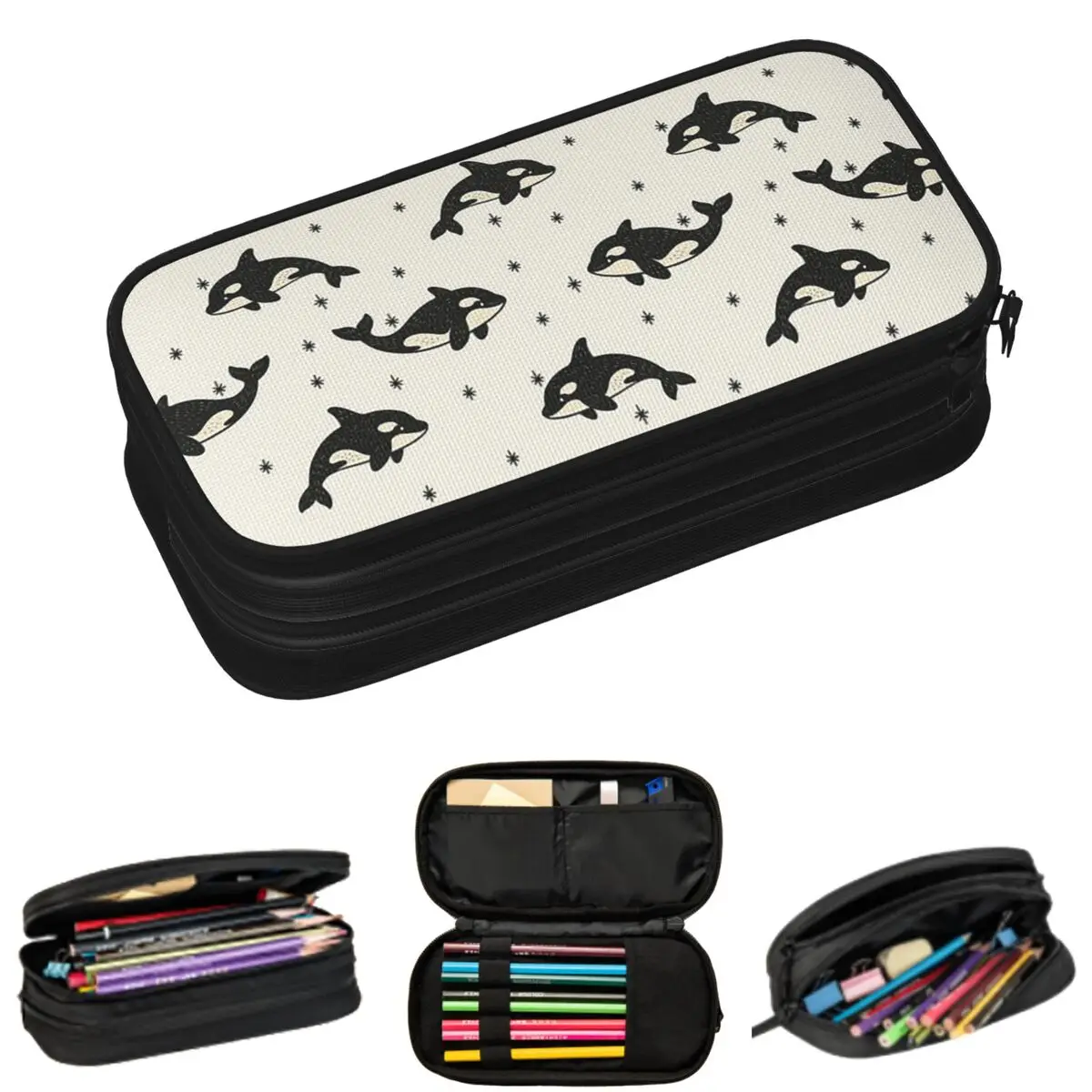 Killer Whale Orca Pattern Pencil Cases for Student Gifts Pen Box Pencil Bag Large Capacity Pencil Pouch
