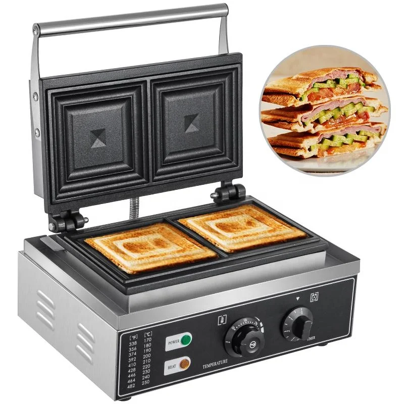 

Snack Equipment 2 Slicer Commercial Sadwich Bread Machine Panini Press Grill Bread Toaster Waffle Machine
