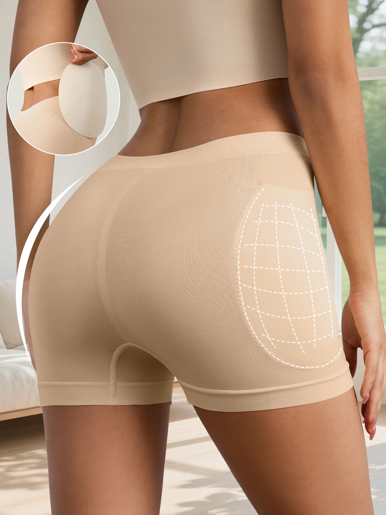 Flarixa Damen Po-Lifter Shaper Shorts mit herausnehmbaren Hüftpolstern, Bauchkontrolle, Hüftverstärker, nahtlose körperformende Sicherheitsunterwäsche – Detail 6