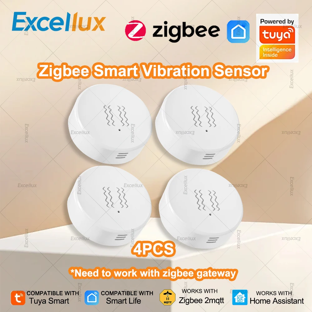 

4Pcs Tuya ZigBee Smart Vibration Sensor Real Time Monitoring Tilt Vibration Detection Shock Alarm Smart Home Security Protection