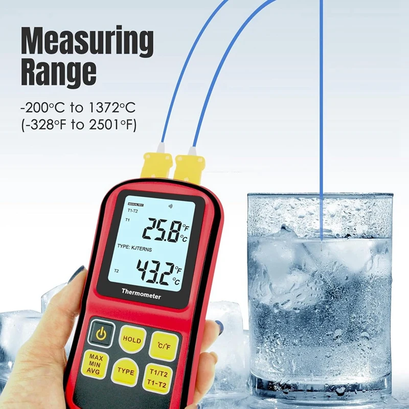 Digital Thermocouple Thermometer, Dual Channel Thermometer With Two K Type Probes LCD Display Temperature Meter