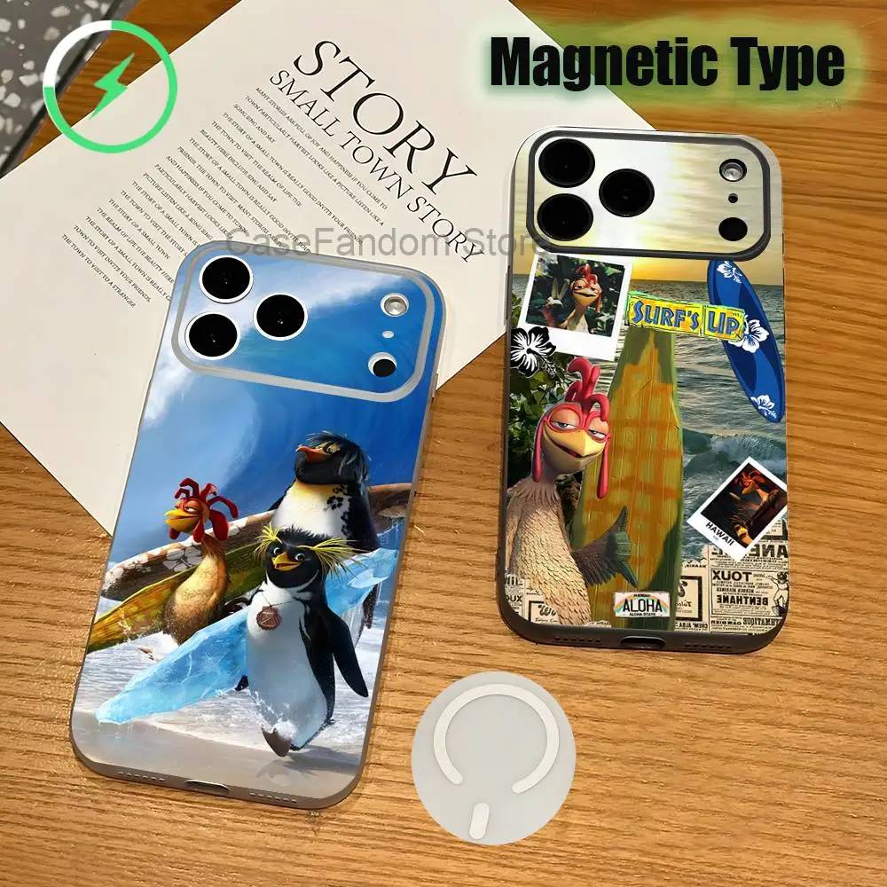 

Chicken J-Joe Surf Shockproof Transparent White Phone Case For iPhone 17,16,15,14,13,12,11,Pro,Max Magnetic Wireless Charging