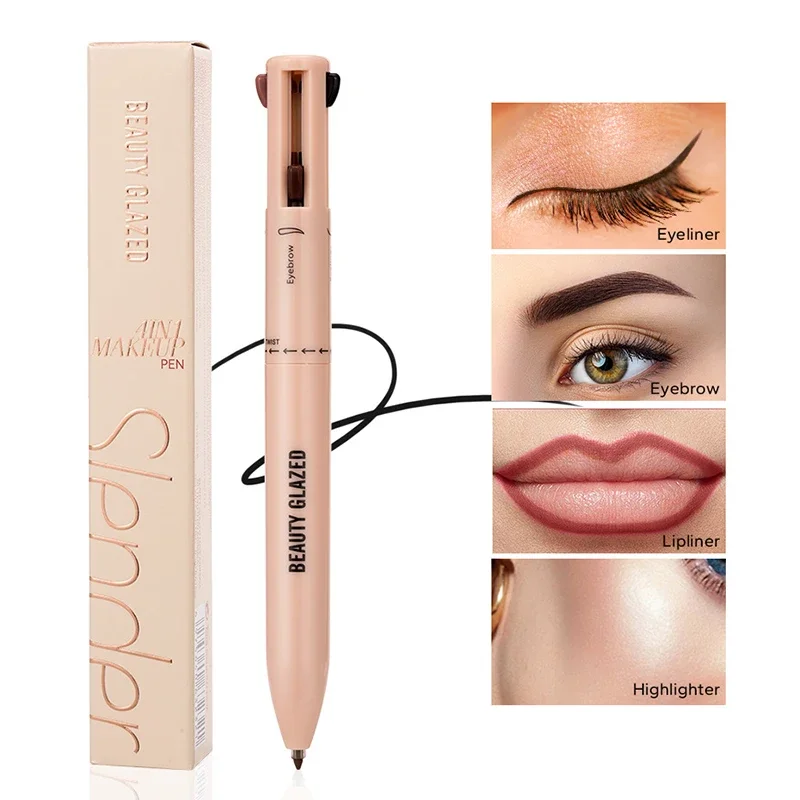 4 In 1 Beauty Glazed Multifunctional Makeup Pencil Eyebrow Pencil Eyeliner Lip Liner Highlighter Makeup Ballpen Matte Finish