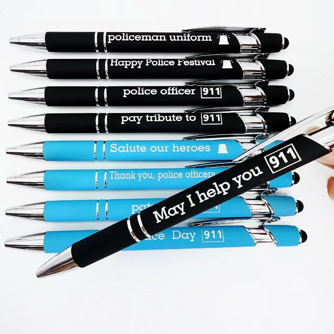 6pcs/12pcs police metal ballpoint pen, police themed press metal engraved ballpoint pen, office and study specific writing pen