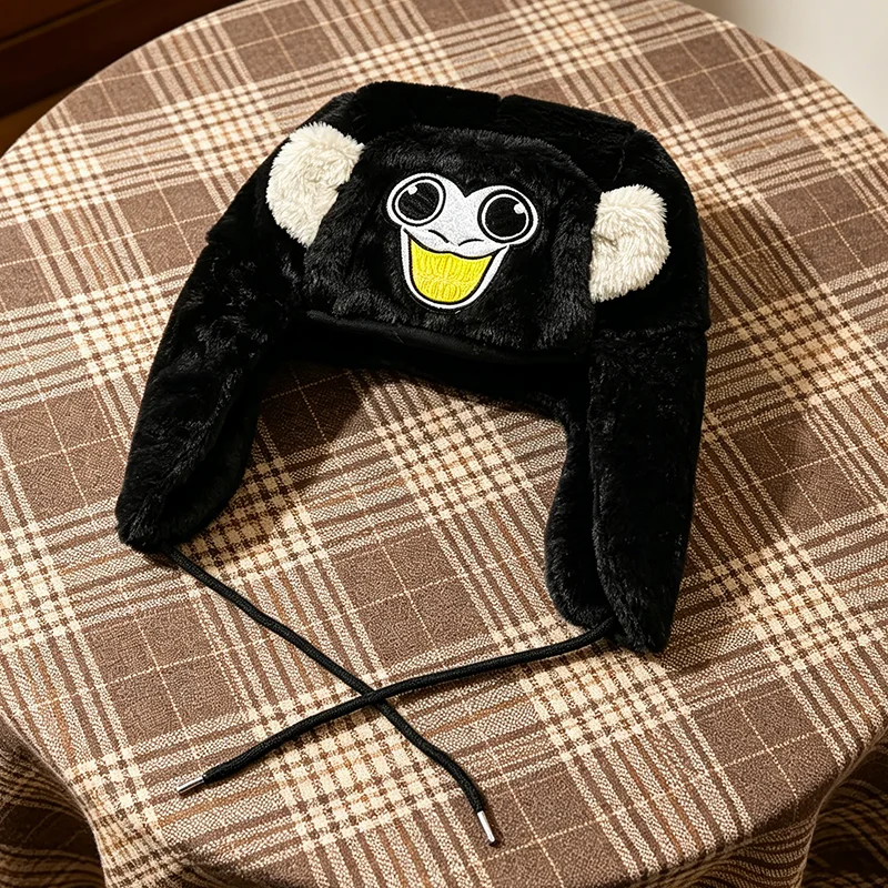 New Tide Creative Cartoon Monkey Embroidered Lei Feng Hat Black Fashion Versatile Cute Children's Hat Gift