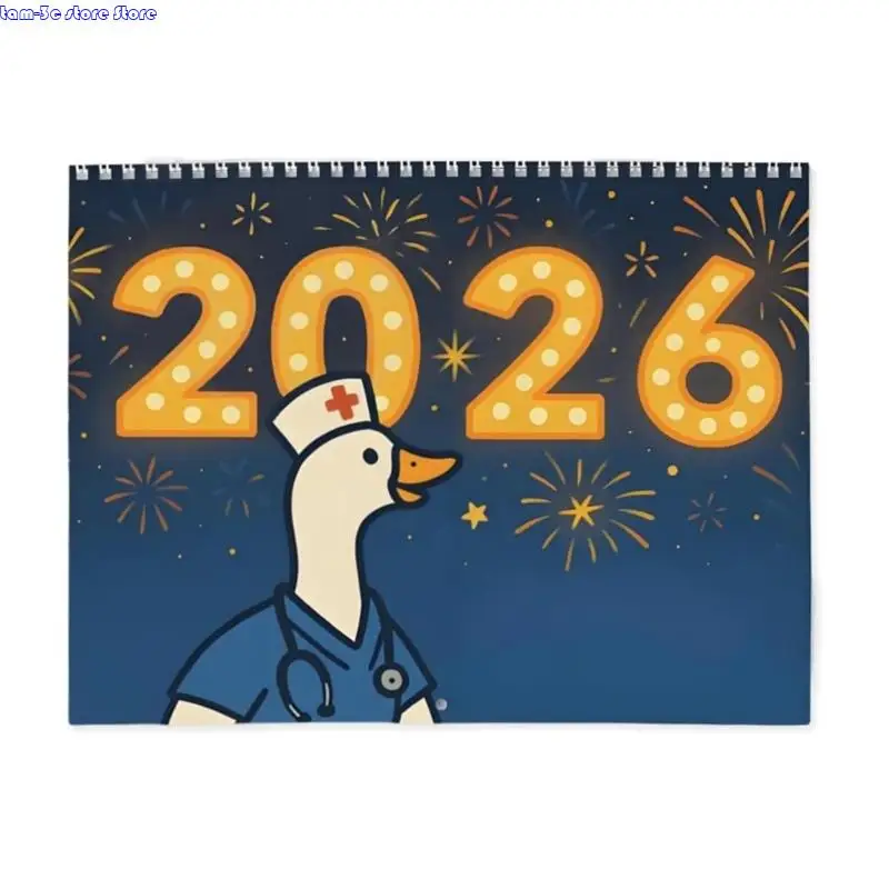 

D0UA Whimsical Nurse Gooses Themed 2026 Wall Calendar User Friendly Printing Monthly Hanging Calendar Office Humor Gift