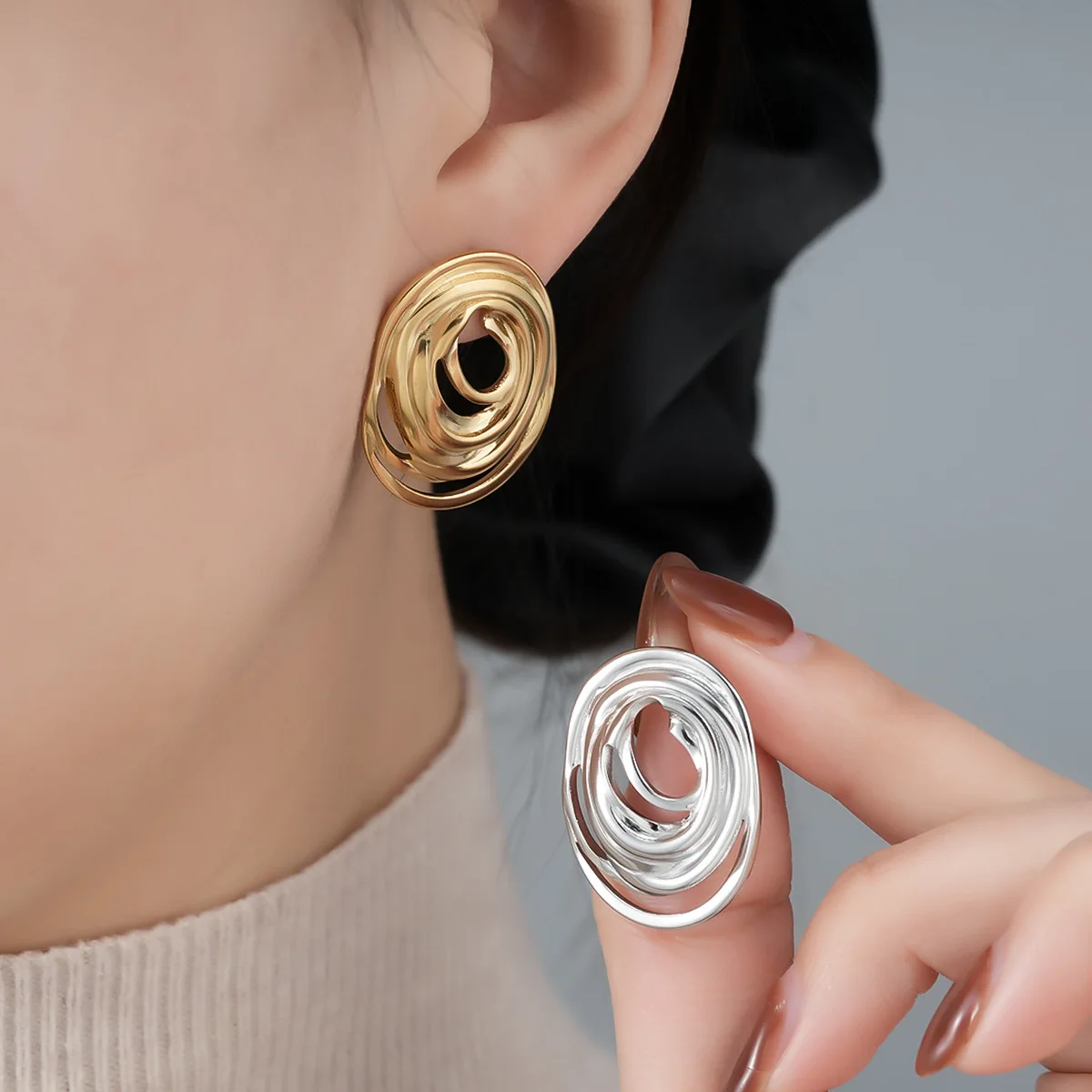 

Stainless Steel Chunky Hoop Earrings for Women Girls Gold Color Double Ring Thick Geometric Drop Earrings Statement Jewelry Gift