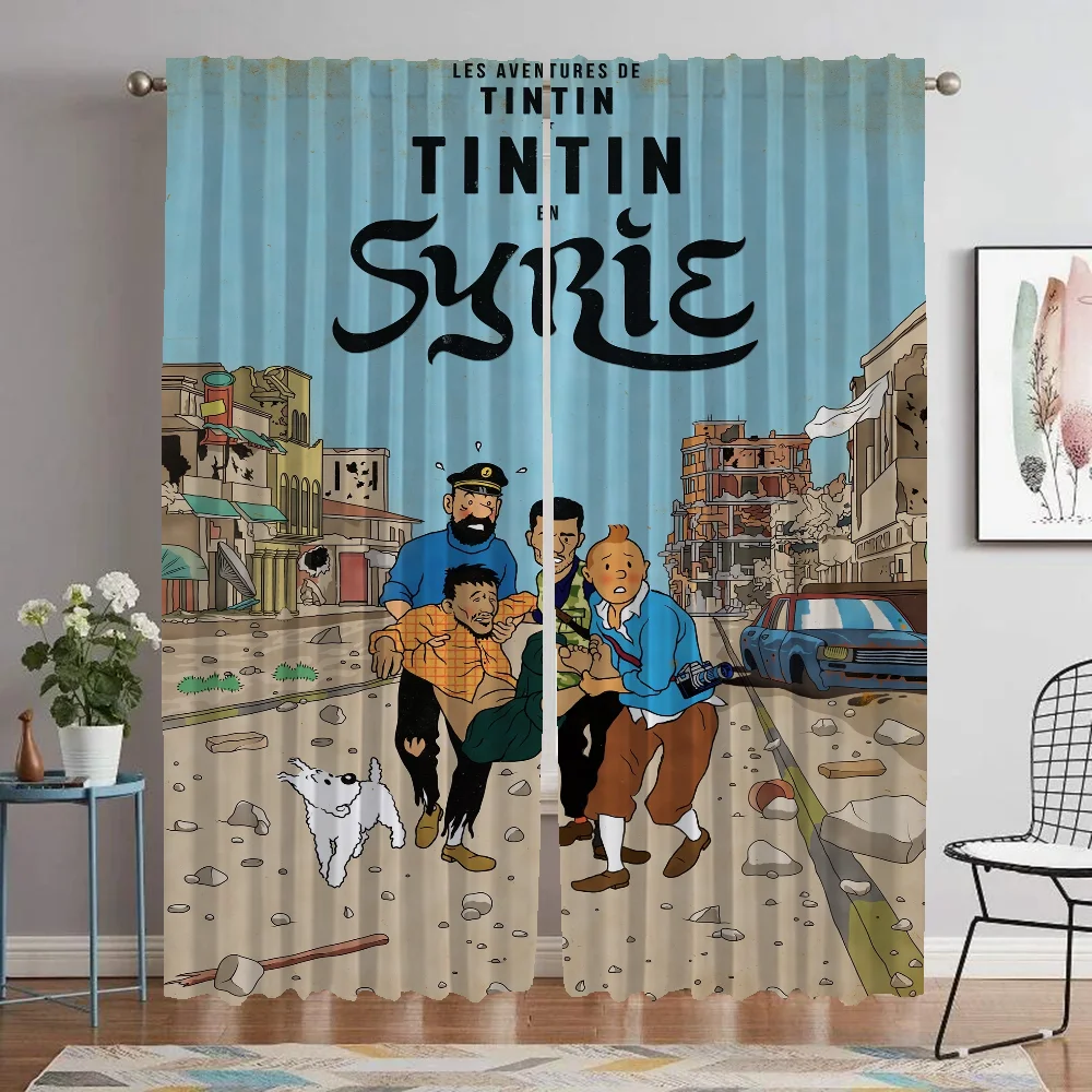 Home Interior Curtains 2 Pieces The Adventures Of Tintin Shades Living Room Curtain Curtains for Bedroom Partition Kitchen Child