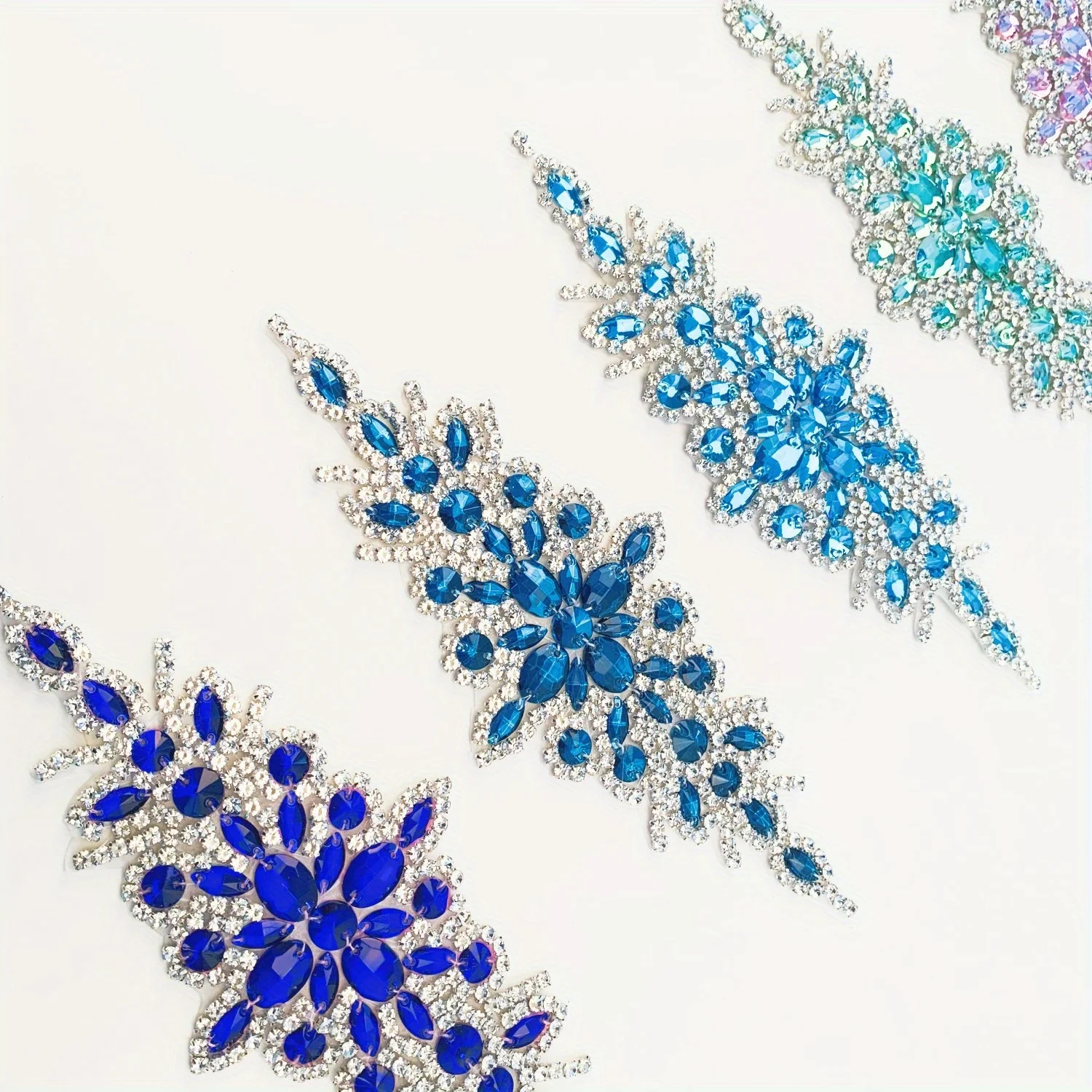 Handmade Crystal Beaded Rhinestone Applique Sew Rhinestones patch iron on beaded Applique for Dress Wedding Belt sewing clothing