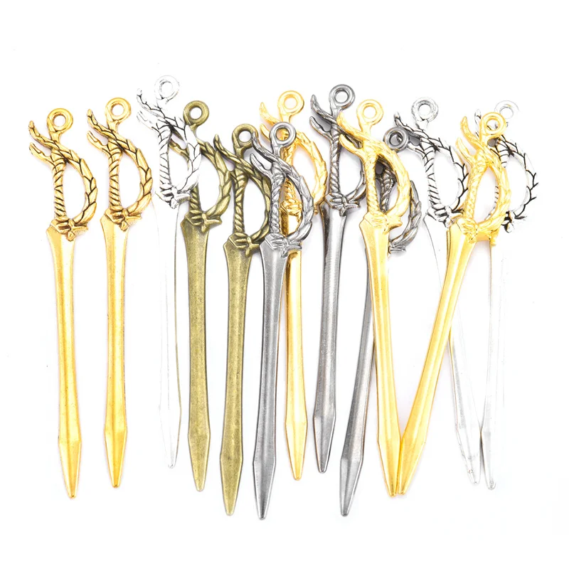 10PCS 5สีผสมอัลลอยมีเสน่ห์อัศวินดาบมีดดาบปืนโบว์อาวุธจี้สำหรับ DIY เครื่องประดับทำมือวัสดุ70X11mm