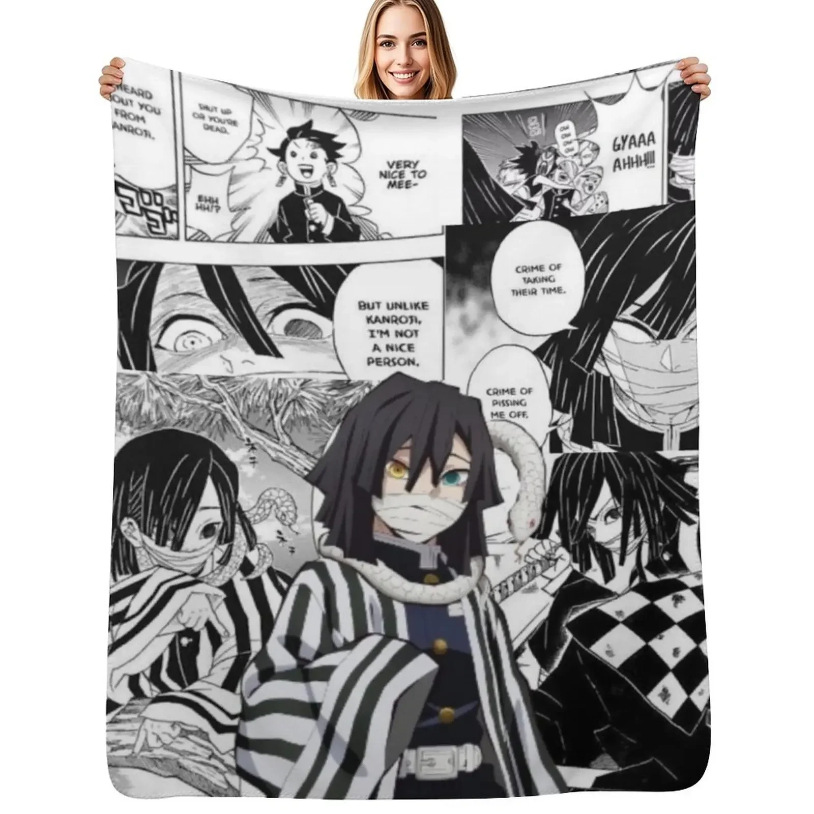 

Iguro Obanai Throw Blanket for sofa Soft Plush Plaid Sofas Hairy Blanket