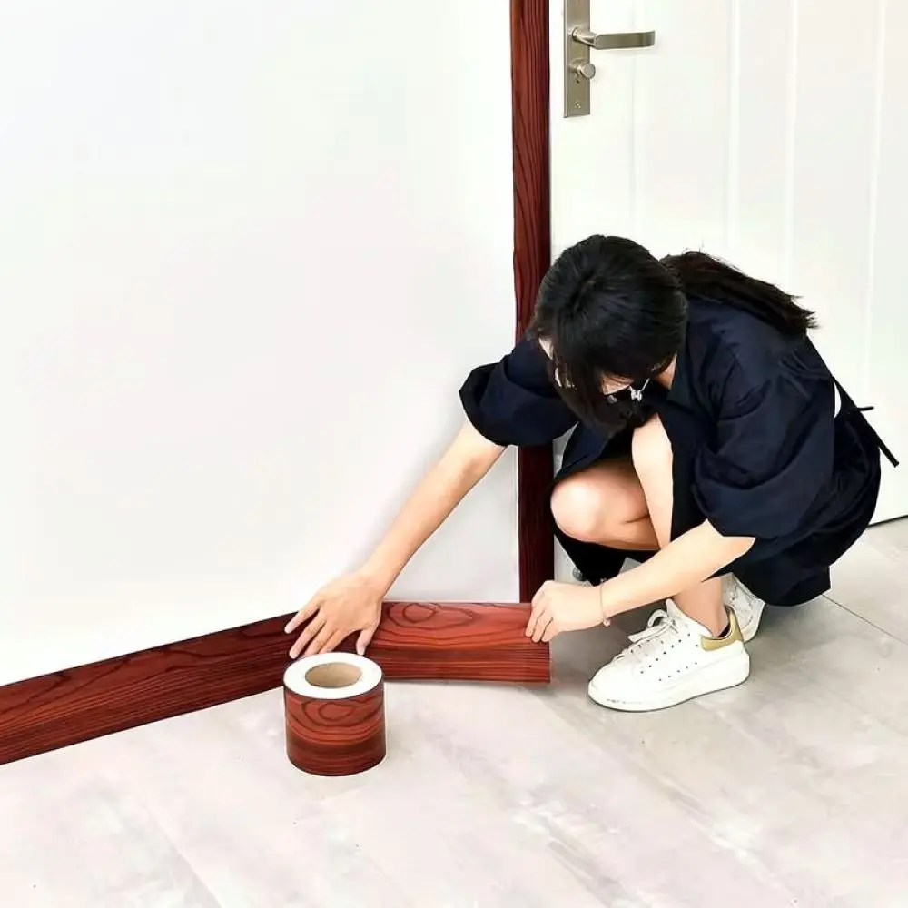Nordic Style Wood Grain Skirting Sticker Self Adhesive Wall Border Decal Easy Install Home Room Wall Decor Strip