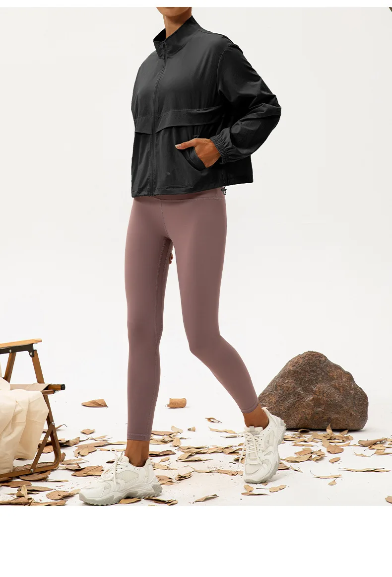 Outdoor-Sport-Windjacke für Damen, locker geschnittener, lässiger Yoga-Anzug mit Reißverschluss, Stehkragen, Laufjacke, Fitness-Windjacke, winddicht – Detail 21