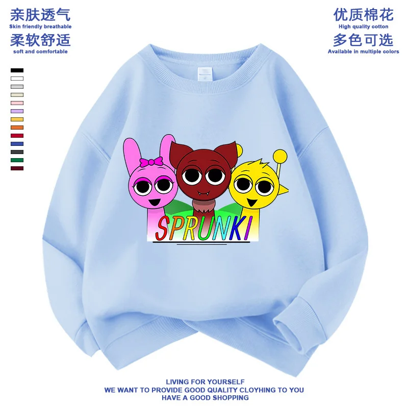 Sprunki Hoodie Set For Children Incredibox Hoodie Warm Sweatshirts Children's Winter Soft Clothing Cartoon  Cotton Thick Hoodie