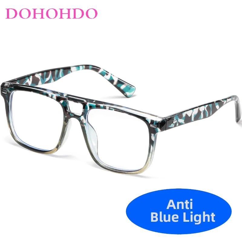 DOHOHDO Double Beam Anti-blue Light occhiali da vista da donna Fashion Rivet Flat Mirror Glasses Frame For Men Trend Fake Eyewear Frames