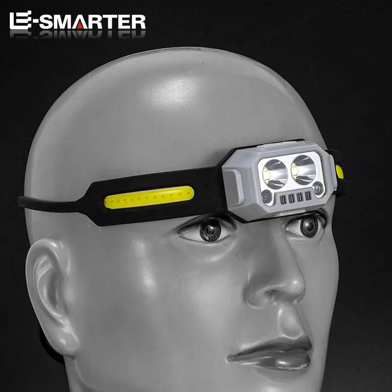 Super Bright COB LED Headlamp com sensor de movimento IR Lâmpada de silicone impermeável Luz de indução com bateria