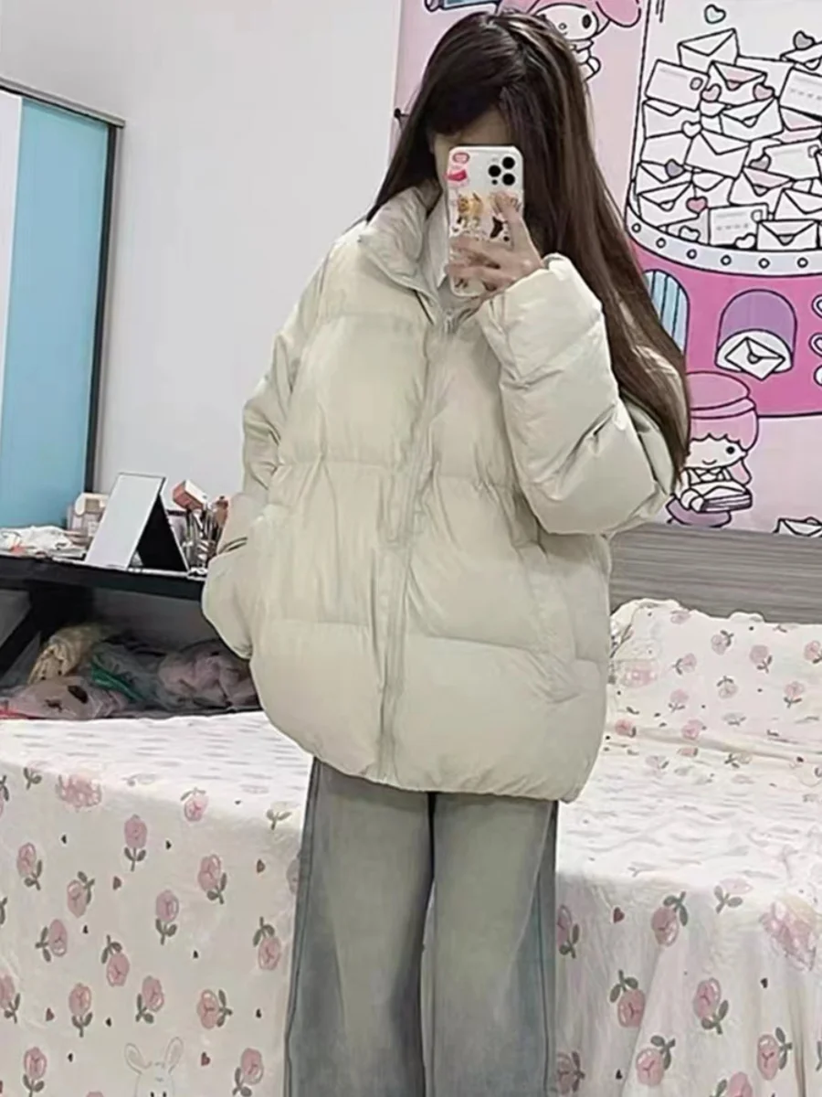 

Warm White Cotton Jacket Women's Winter New Large Size Fat MM Thermal Cotton Coat Loose Bread Style Fashionable Outerwear