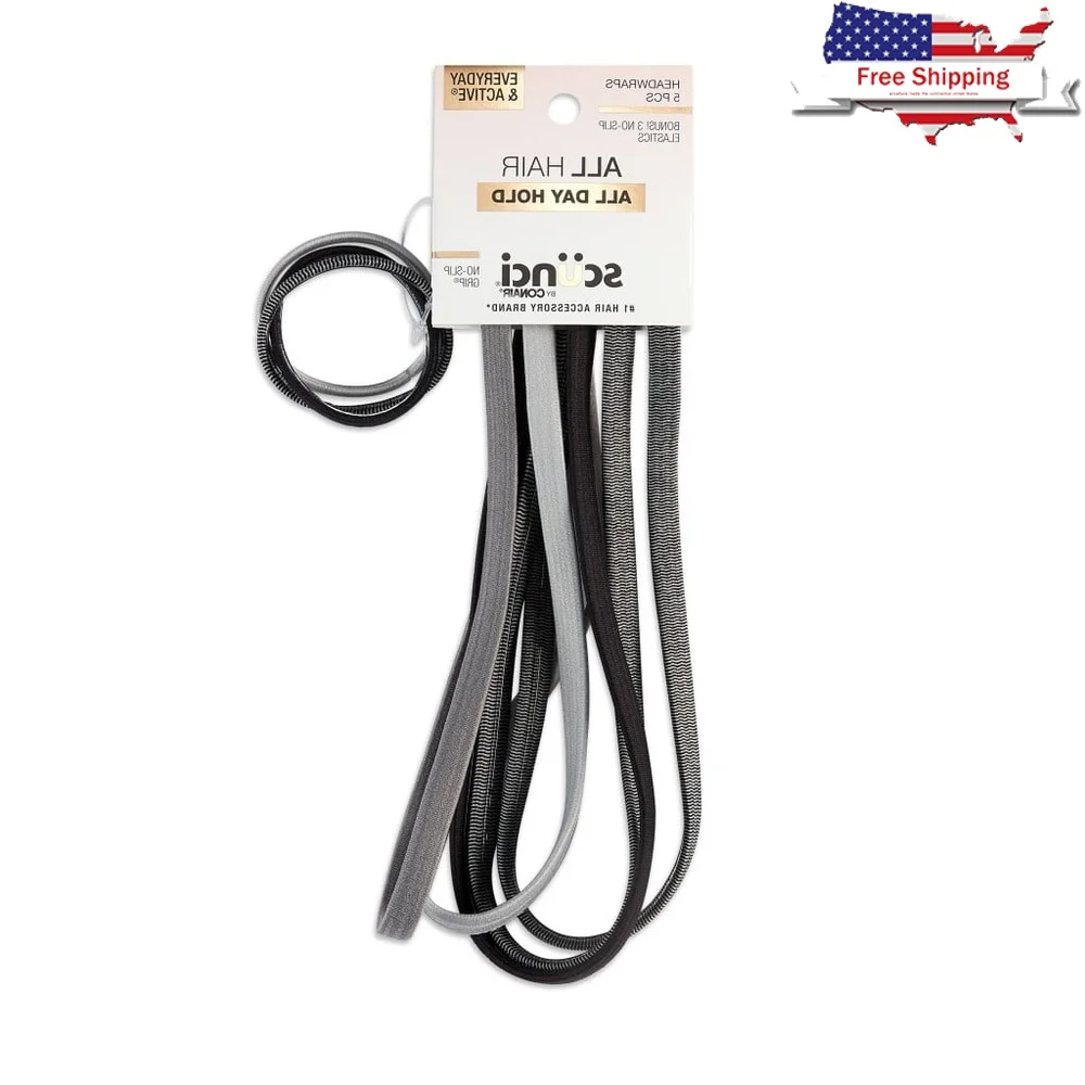 

Non-Slip Elastic Headwraps 5-Pack Hair Accessories Comfortable Sweatbands Sports Workout Hair Ties Unisex Gray Black