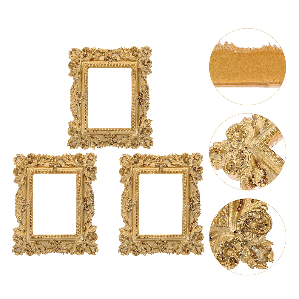 

3 Pcs Display Shelves Small Photo Frame Gold Picture Frames Square Kit Golden Bulk for Mini