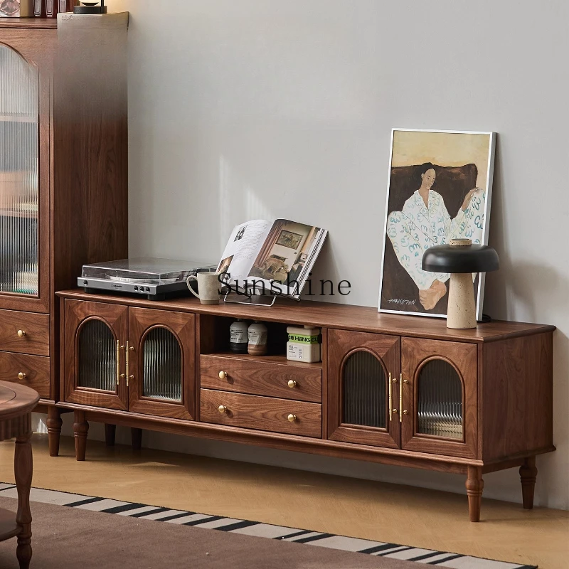 

Black walnut, solid wood TV, combination living room glass door storage, storage, display cabinet