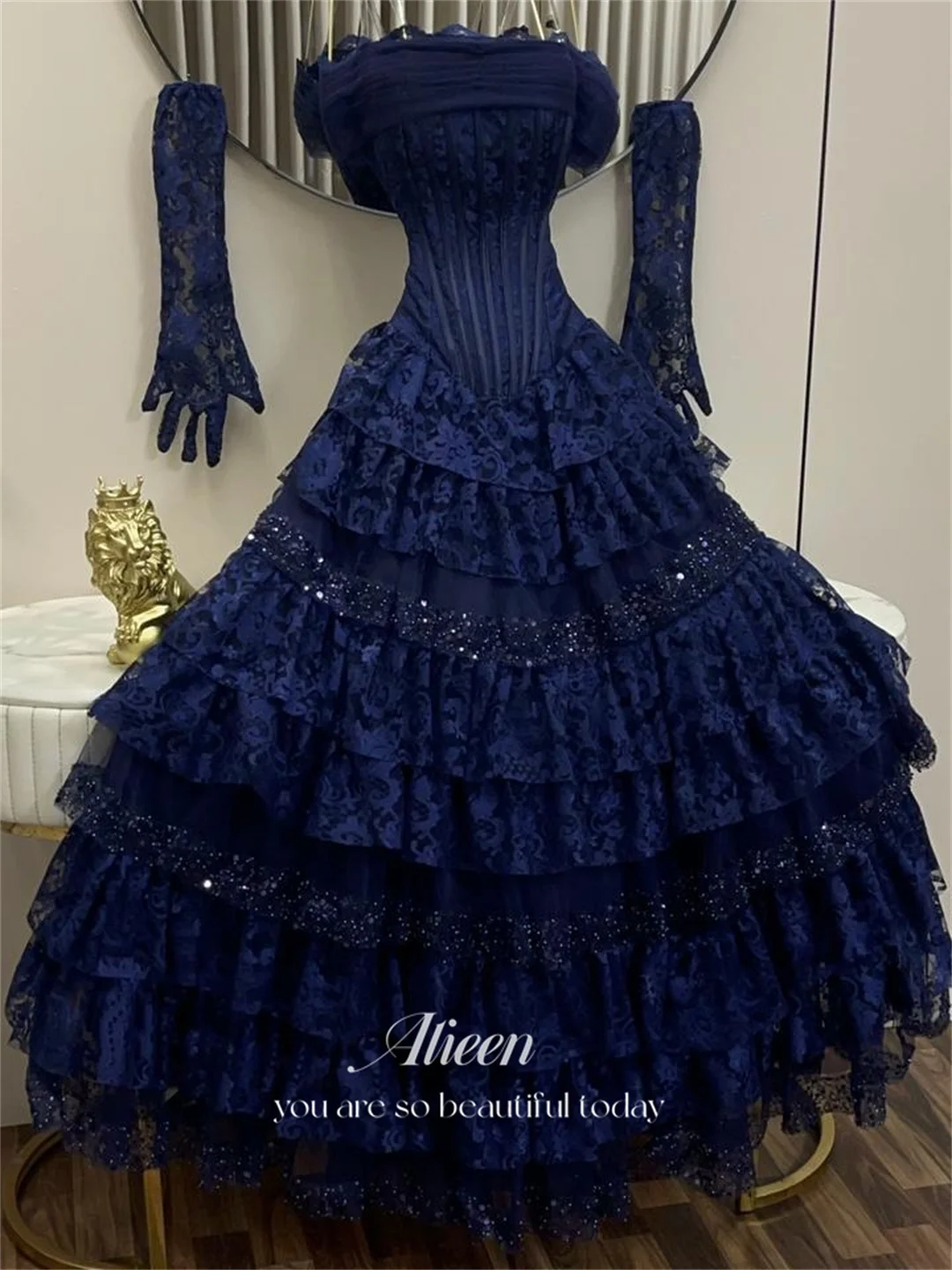 Aileen Lace Off The Shoulder Navy Ball Gown Evening Dress 2026 Prom Dress Quinceanera Customized vestidos 2026 tendencias