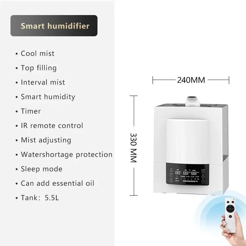 350ml/h Air Ultrasonic Humidifier With Essential  Mist Sprayer Transparent Tank 5.5L Air Cool Mist Humidifier