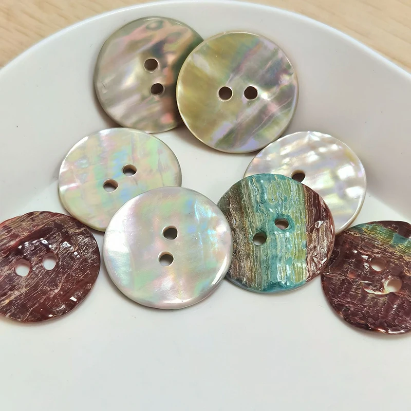 10 Stück natürliche Abalone-Perlen-Muschelknöpfe für Kleidung, Nähzubehör, Scrapbooking, DIY, Kleidungsstück, 2-Loch, runder Muschelknopf