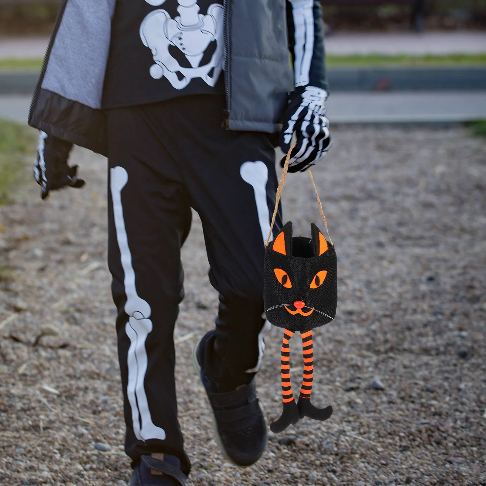 

Halloween Candy Bags for Trick Treating Long-legged Cat Goodie Basket Favors Child