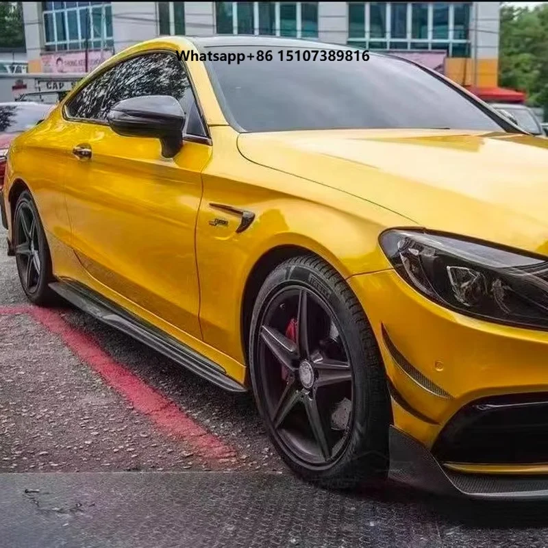 Carbon Fiber Side Skirt  Lip for C  Class W205  Sport Version and  C63 C63S  Bumper Bodykit Side Skirt Lip