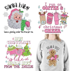 DTF Retro Holiday Cheer Hot Chocolate Coffee Thermal Design Merry Christmas Santa Movie Drink Transfer Stickers For T-Shirts