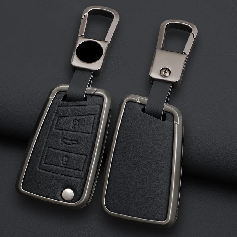 Alloy Leather Car Key Case Cover For VW Volkswagen Golf 7 MK7 Tiguan MK2 For Seat Ateca Leon FR 2 Ibiza Skoda Octavia Kodiaq