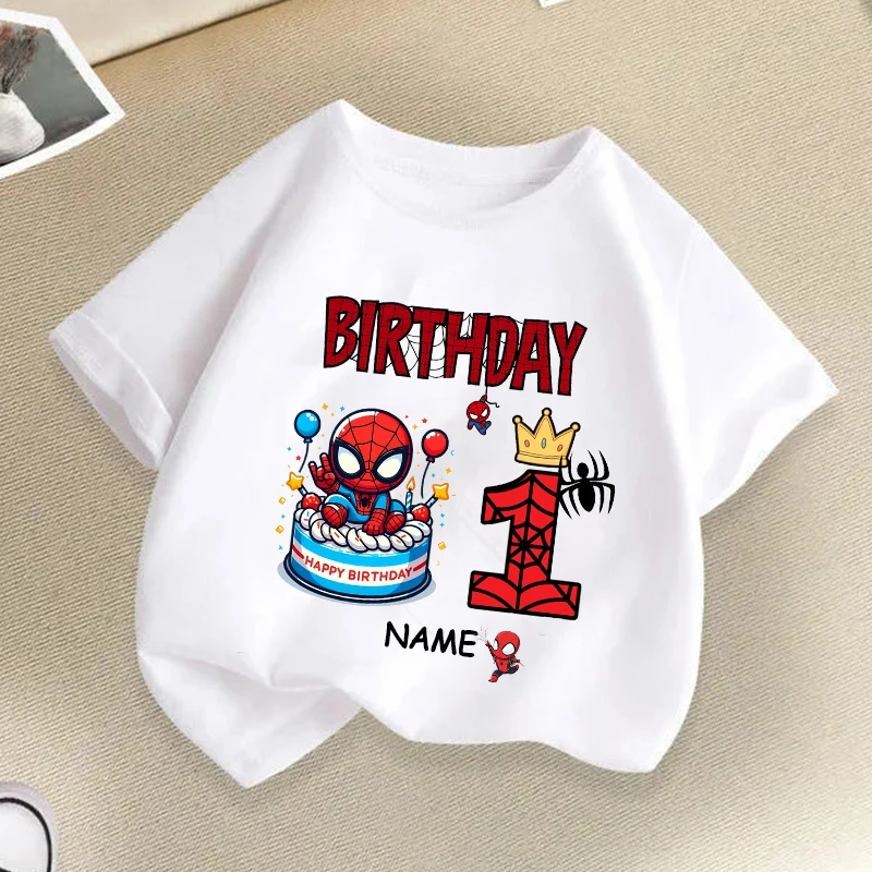 كارتون سبايدرمان عيد ميلاد الاطفال تي شيرت مخصص اسم تي شيرت للطفل تي شيرت الأولاد حفلة التي شيرت فتاة بلايز Diy بها بنفسك اسمك الملابس #1