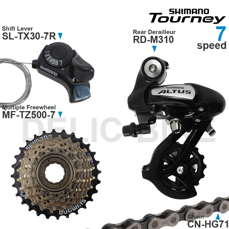 SHIMANO TOURNEY 3x6 3x7 Speed Groupset include SL-TX30 Shifters RD-M310 Rear Derailleur MF-TZ500 Cassette Sprocket CN-HG71 Chain