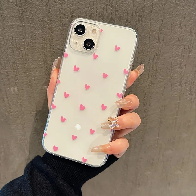 Rosa Kleine Herzchen Handyhülle für iPhone 17 16 15 14 13 12 11 Pro Max Mini SE 7 8 Plus 17E Air Stoßfeste Transparente Schutzhülle