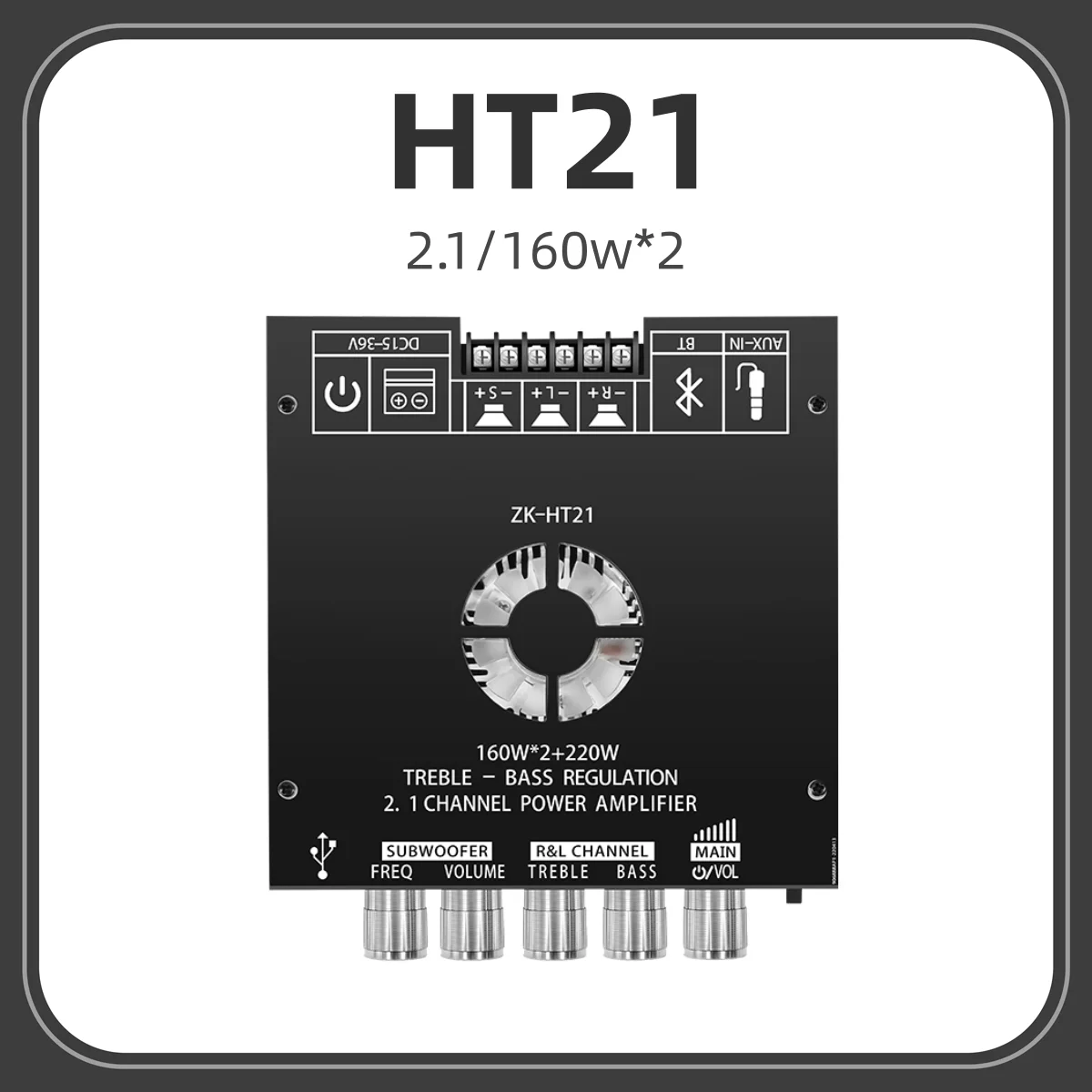 EGOLDEN ZK-HT21 Bluetooth Digital Power Amplifier Module 2.1 Channel TDA7498E, High Pitch, Low Pitch, Neutral, No Logo