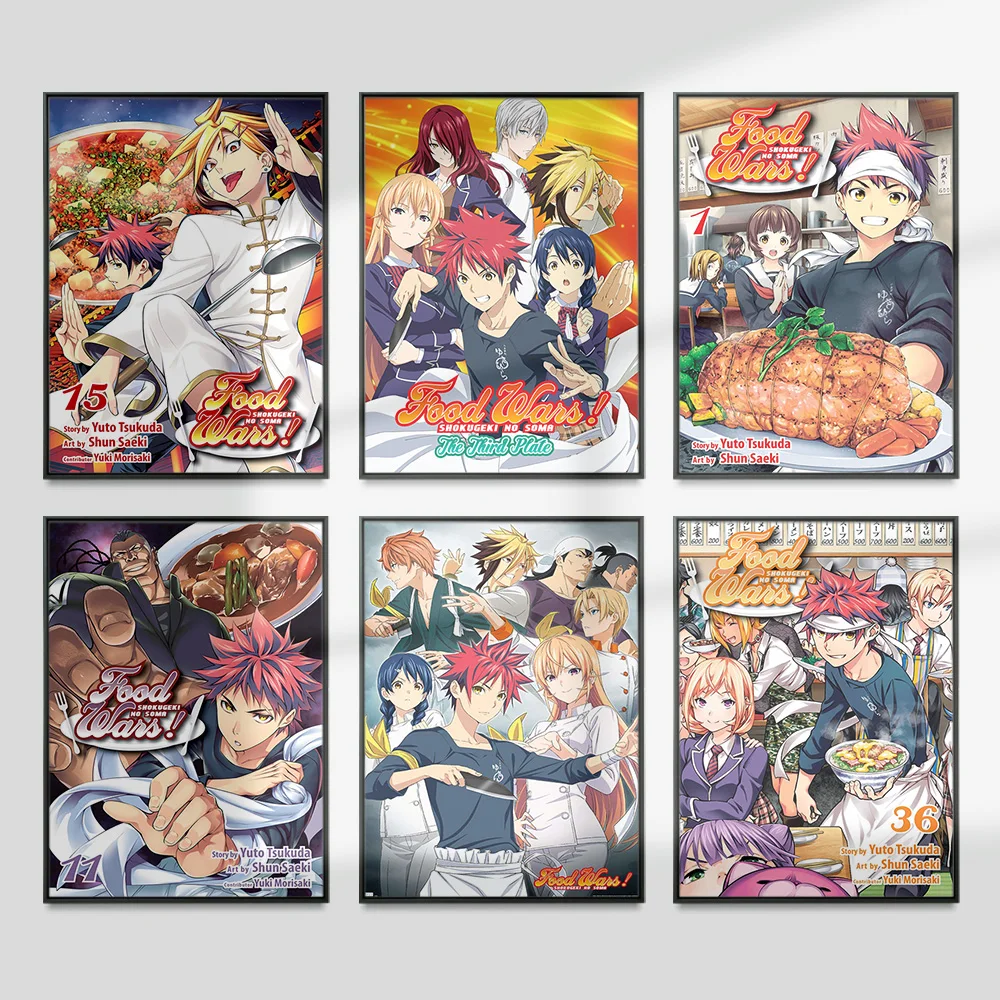 Póster de Manga japonés de Food Wars Shokugeki No Soma, arte impreso de rol de dibujos animados de Anime clásico, pintura en lienzo, cuadro de pared moderno Decoración