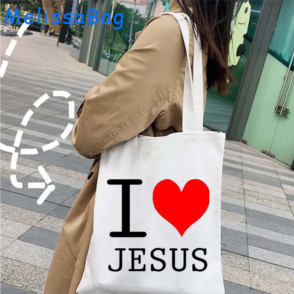 Cartoon Jesus Christus Blumen kreuz Liebe Glaube niedlichen christlichen Bibel Glauben Geschenke Leinwand Schulter Einkaufstasche Harajuku Shopper Handtasche