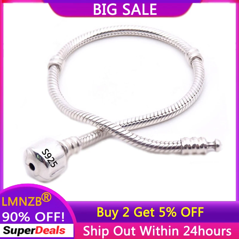 LMNZB 100% Genuine Tibetan Silver Snake Chain Bracelet Bangle with Credentials 16-23cm DIY Charms Bracelet Gift for Women LFH005