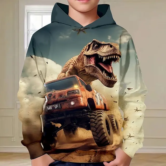 Hoodies Car Dinosaur 3D Print Sweatshirts Boys Girls Unisex Hooded Fashion Sweatshirts kids Oversized Hoodie Tracksuits Coat