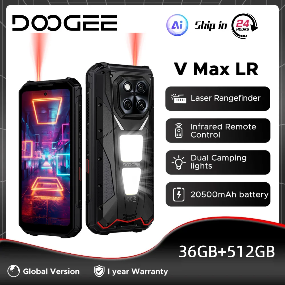 الإصدار العالمي DOOGEE V Max LR 5G هاتف متين 36GB 512GB 6.78 ''20500mAh ليزر Rangefinder أضواء التخييم الأبعاد 7300 200MP
