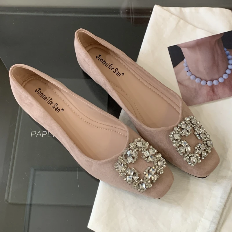 

Туфли Мэри Джейн со стразами и квадратными пуговицами, женские модные модельные туфли на низком каблуке с кристаллами, удобные элегантные женские офисные туфли