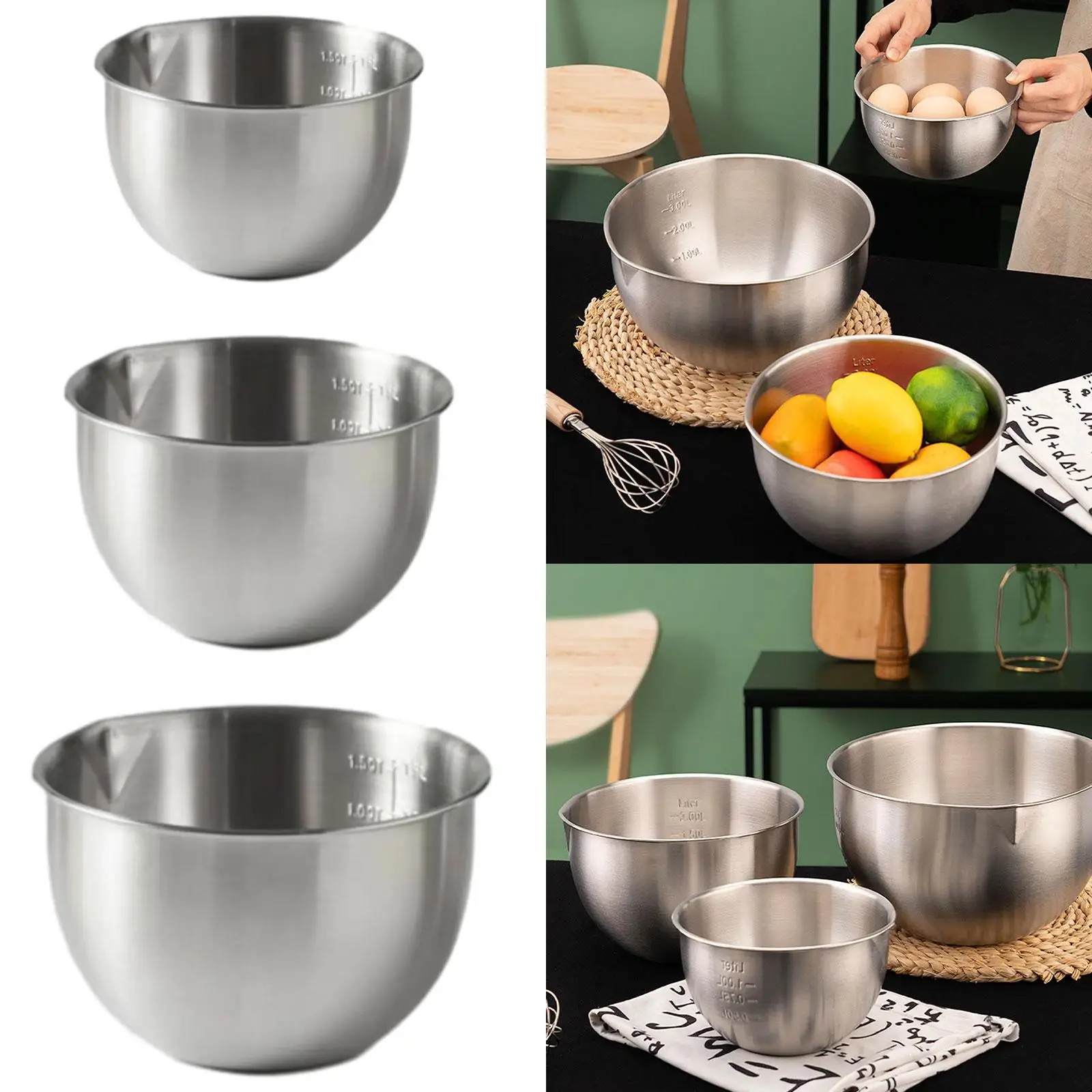 Stainless Steel Deep Mixing Bowl Kitchen Utensils Cooking Bowl Serving Bowl for Pancakes Baking Dessert Marinades Cooking