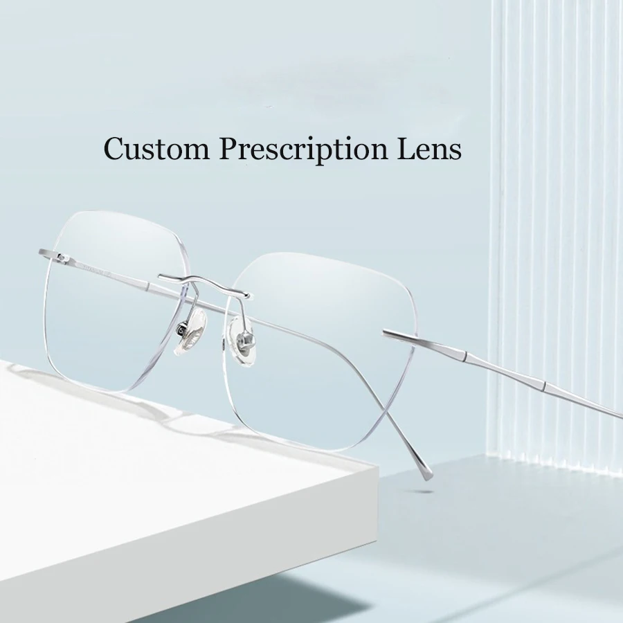 Custom Prescription GLasses Men Women Rimless Frame Photochromic Myopia Reading Glasses Multi-focal Progressive Lens