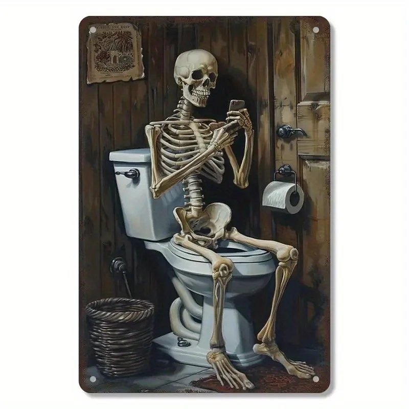 Vintage Gothic Skull Wall Art - Wrought Iron Paintings for Home Bar, Men's Cave or Bathroom Decorations - Easy Installation of A