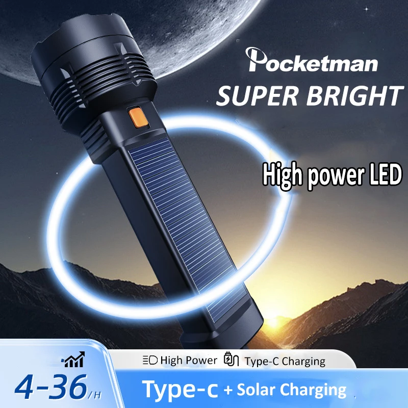 

Solar Flashlight Super Bright LED Flashlights with Side Lights USB Rechargeable Torch Portable Emergency Waterproof Torch