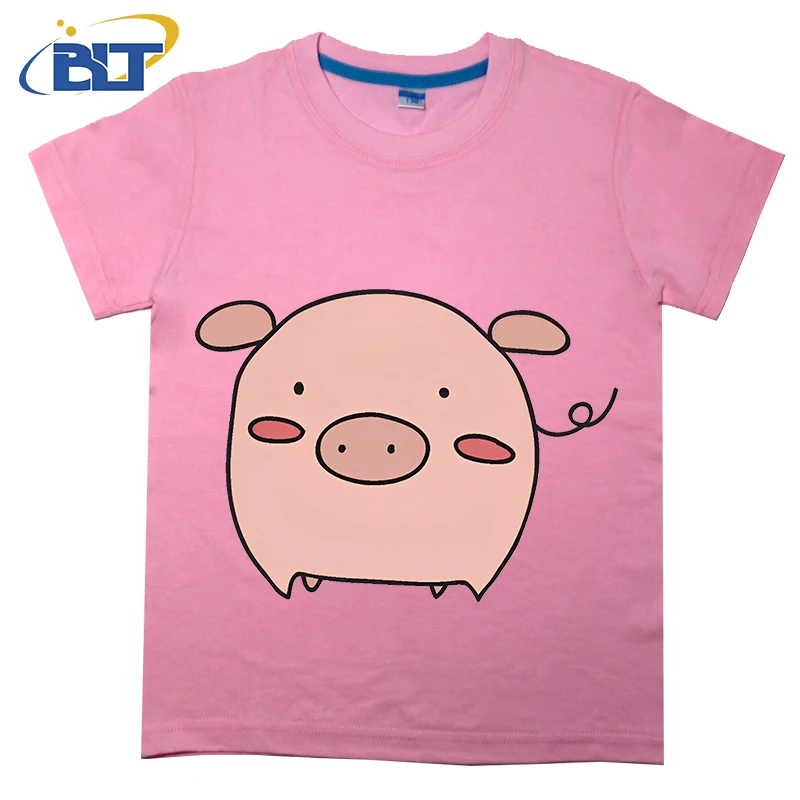 Little Pink Piggy printed kids T-shirt, summer cotton short-sleeved casual top, suitable for both boys and girls